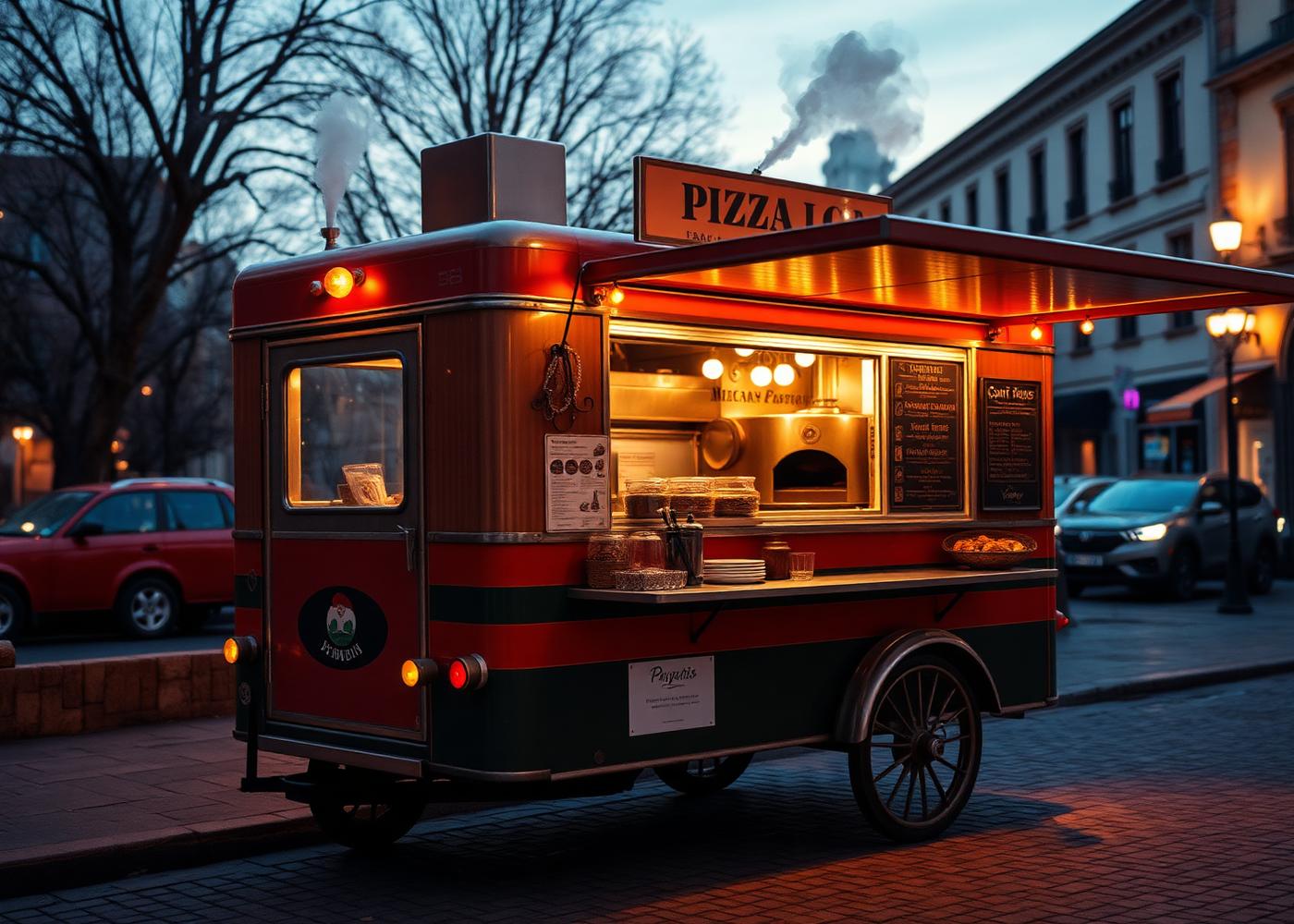 Pizza Wagen in Selb am Abend